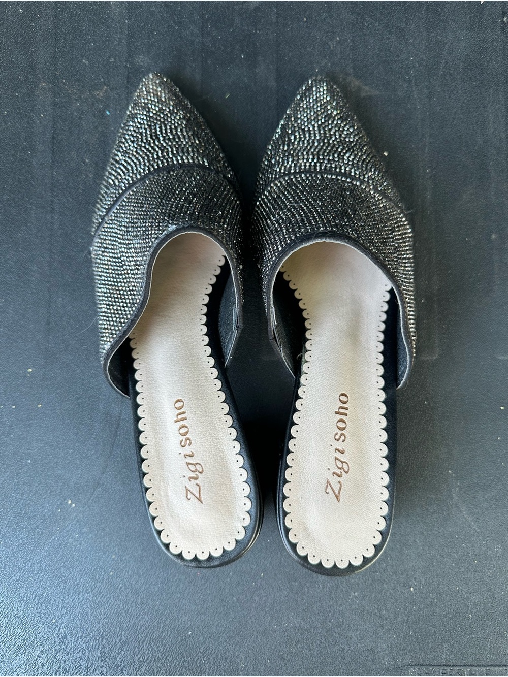 Zigi Soho Black Sparkle Pointed Slip-On Mules
